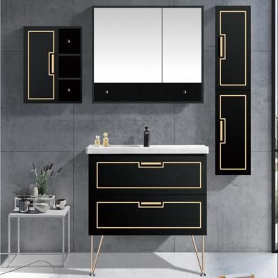 China Modern Floor Standing Plywood MDF Melamine Bathroom Vanities With Mirror Cabinet for sale