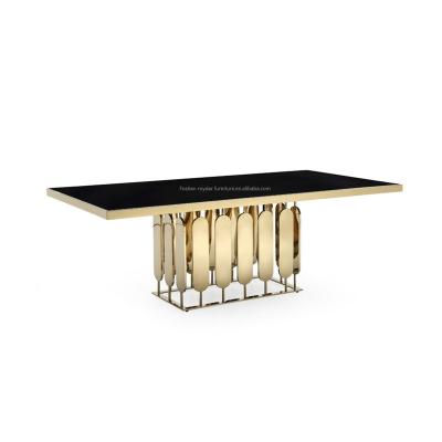 China Fashion Gold Rush Stainless Steel Dining Table Black Rectangular Glass Top Dining Tables For Events And Wedding Party for sale