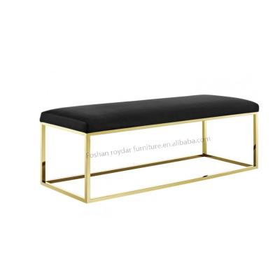 China Luxury Storage Appearance Modern Style Interior Design Velvet Living Room Bedroom Stainless Steel Bench for sale