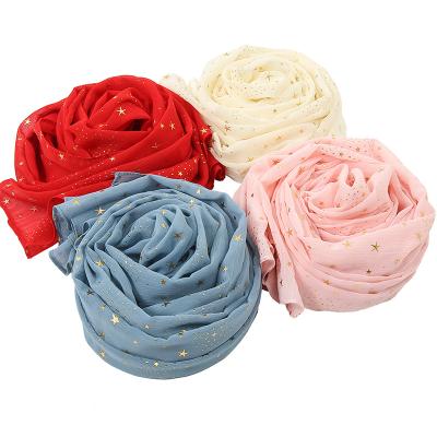 China Hot New Style Chiffon Pearl Border Chiffon Star Stamping Scarf For Ladies for sale