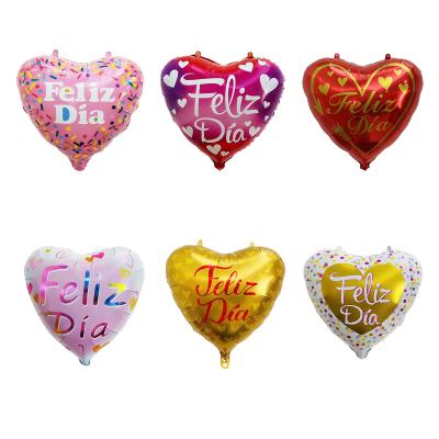 China Gift Toy 18inch Love Spanish Feliz Globos Red Heart Shaped Aluminum Foil Balloons 22inch Diameter For Wedding Valentines Day Decorations for sale