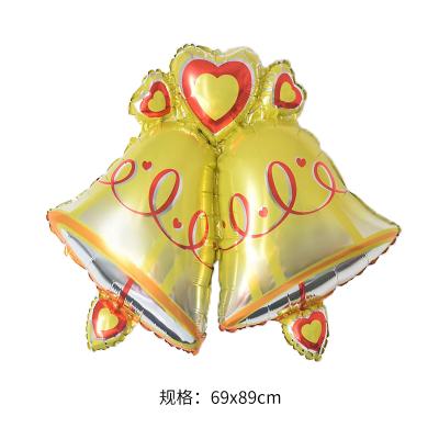 China Gift Toy Golden United Jingle Foil Balloon Print Double Love Christmas Bells Bell Globos De Campana de Navidad for sale