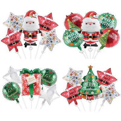 China Gift Toy Christmas Party 5pcs Balloons Set Christmas Tree Santa Claus Christmas Gifts Box Decoration Individually Foil Wrapped Balloon for sale