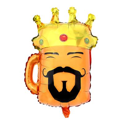 China Gift Toy Golden Crown Wine Glass Shape Foil Balloons With Printing Expression Beard Copa Globos Crown Party Dress Up Ornament for sale