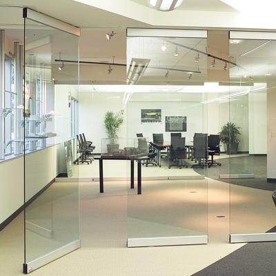 China Modern Removable Tempered Glass Room Divider Frameless Glass Office Partitions Aluminum Folding Doors for sale