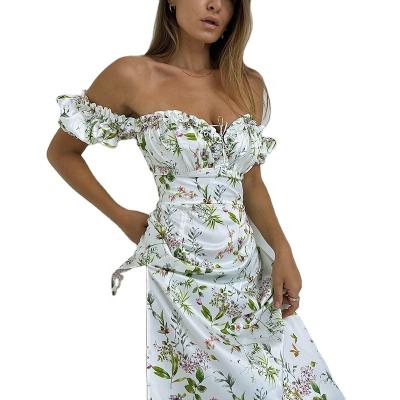 China New Bohemian Floral Dress Anti-Static Tube High Top Size Split Slim Fit Princess Dress for sale