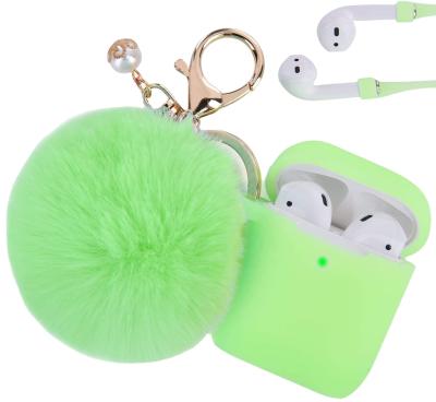 China For Earbuds Silicone Cover Luxury Cute Skin Case For Airpod Pro Case With Pompom Fluffy Pearl Ball Fur Key Chain Strap For Apple Airpod3 2 1 for sale