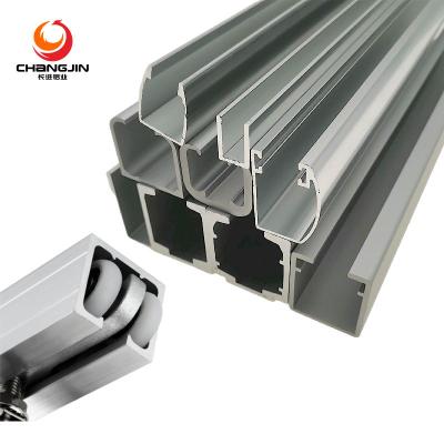 China High Quality Indoor Sanitary Ware Factory Decoration Aluminum Alloy Profile Silent Door Sliding Roller Guide Rail Track And Wheels System for sale