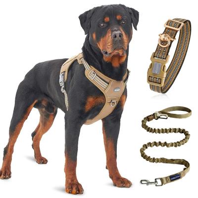 China Reflective Custom Dog Collar Logo With Airtag Case Durable Nylon Reflective Dog Harness Collar And Leash Set for sale