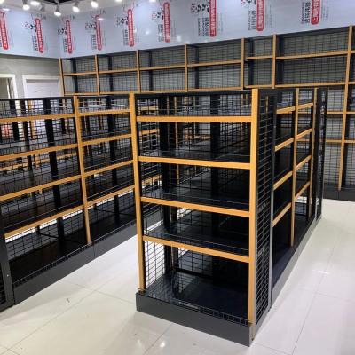 China Double sided used for shop store gondula shelving high quality shopping shelf display steel wood type for sale