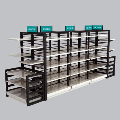 China Double Sided New Factory Wholesale Custom Modern Steel-Wood Combination Display Rack Supermarket Detachable Shelf for sale