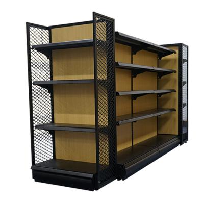 China Double Sided Gray Retail Grocery Steel And Wood Display Stand For Supermarket for sale