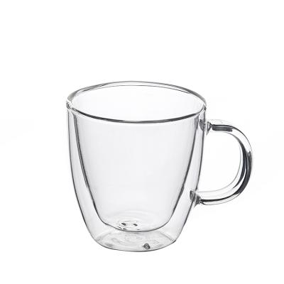 China Good Quality Sustainable Reusable 350ml Coffee Mug Borosilicate Double Wall Glass Drinkware Cup for sale