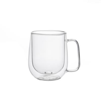 China Handmade Double Wall Coffee Mug Glass Cup Viable Glass Tea Double Cup With Handle for sale