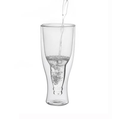 China Modern Factory High Borosilicate Glass Mug Double Wall Insulated Upside Down Beer Glass for sale