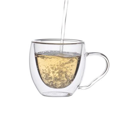 China Borosilicate Glass Mug 80ml Glass Cup Double Wall Viable Tea Glass Coffee Mug for sale