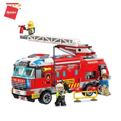 China Construction Toy Qman Mechanical Engineering Series NO.2807 fire control truck 366pcs assemble Mini Building Block Brick Toys gift for boys for sale