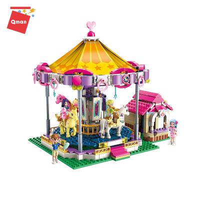 China Building Toy Hot Sale Qman Streetview NO.2016 Series Fantasy Carousel Model 646PCS Assemble Mini Building Block Brick Toys Gift For Girl for sale