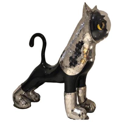 China Modern Indoor Metal Crafts Modern Cat Sculptures Stainless Steel Animal Sculpture Art for sale