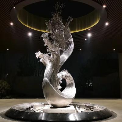 China China Custom Polished Stainless Steel Waves Outdoor Metal Statue Large Sculpture for sale