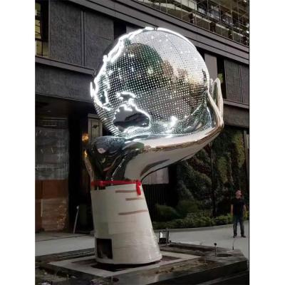 China Modern Custom Art LAWELL Globe Stainless Steel Garden Sculpture Large Outdoor Metal Globe Sculpture for sale