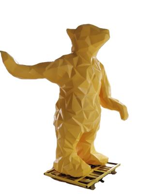 China Large Geometric Metal Art Outdoor Sculpture Modern Art 3D Bear Figurine Sculpture Animal for sale