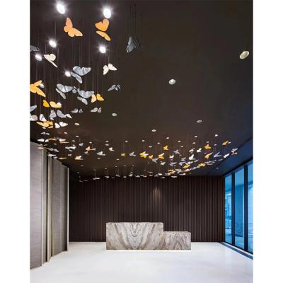 China Europe LAWELL Butterfly Sculpture Hanging Light In Custom Decorative Glass Interior Sculpture Ceiling for sale