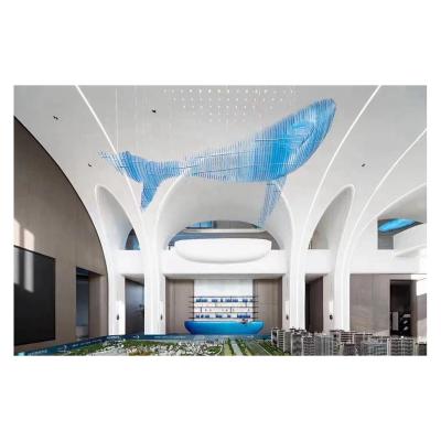 China Custom Europe Hotels Mall Ceiling Decoration Sculptures Art Animal Sculpture Blue Dolphin Acrylic Large Installation for sale