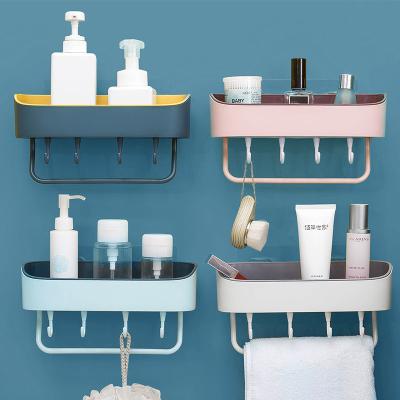 China Non-trace Modern Sticker Removable Plastic Bathroom Shower Storage Basket for sale