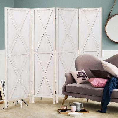 China Art Deco White Color Room Divider Biombos Divider Room 4 Panel Wall Partition Wooden X-Shaped Screen For Free-Standingoutdoor for sale