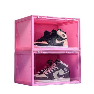 China Manufacturer Wholesale Stackable Transparent Top Side Detachable Shoe Box Open Plastic Shoe Storage Box for sale