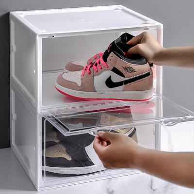 China Manufacturer Wholesale Plastic Side Detachable Top Opening Shoe Box Storage Box With Magnetic for sale