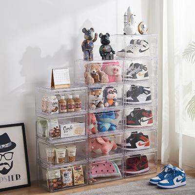 China Plastic Detachable Stackable Acrylic Storage Shoes Shoe Sneaker Box Plastic Detachable Box for sale