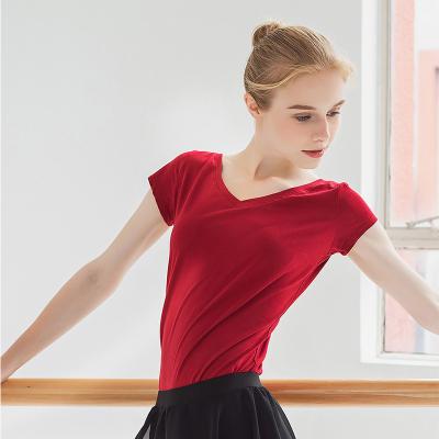 China OEM/ODM Anti-wrinkle ballet professional red dance short sleeve t-shirt for dance club for sale