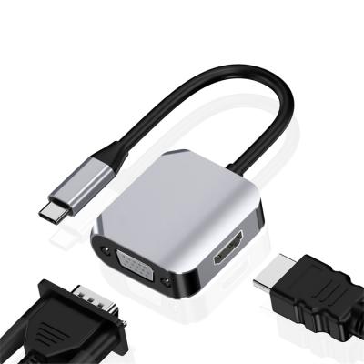 China New Design Multiuse USB C to HDMI VGA Adapter 2 in 1 USB3.0 Hub Type C to 4K30Hz HDMI 1080P30Hz VGA for sale