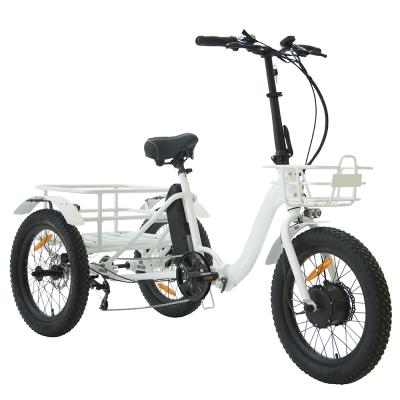 China Aluminum Alloy Front 24 Inch Rear 20 Inch Motor Fat Tire 3 Wheel Adult Foldable Electric Tricycles 48v 500w 750w for sale