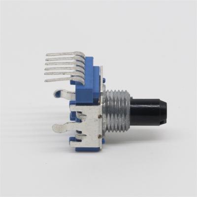 China PC Pin R1116 11mm Dia Insulated Rotary Shaft Double Band Potentiometer 10k With 6 Pin for sale