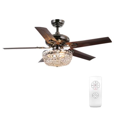 China Modern 48inch Crystal Ceiling Fan with 3 Speed ​​Remote Control Quiet Reversible Vintage Chandelier Fan with Crystal Lampshade for sale