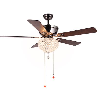 China Fancy High Quality Crystal American Style Gloss Black Dresser Ceiling Fan with Light for sale