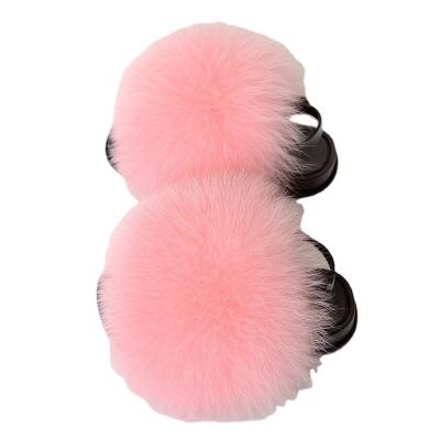 China 2021 New Fashion Colorful Warm Style Non-slip With Fox Fur Fluffy Slippers For Kids for sale