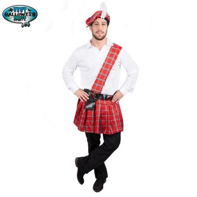 China Big Fish Scot Costume Scottish Plaid Kilt Scottie Dress Belt Sporran Hat Hot Polyester Happy Hour for sale