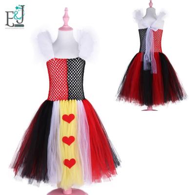 China Polyester Queen Of Hearts Halloween Costumes Alice Dresses In Wonderland Pattern Kids Dress Up Girls Tutu Dress for sale