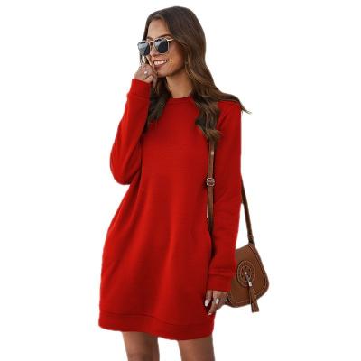 China Plus Size Anti-Static Custom Pullover Solid Color Oversized Casual Clothes Fall Trending Long Women's Hoodie Sweat Midi Dress With Side Pocket for sale