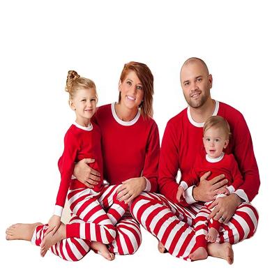 China Wholesale Holiday Cotton Thermal Pajamas Red And White Striped 2 Piece Kids Family Christmas Pajamas Sets for sale