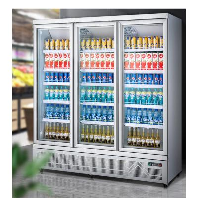 China High Quality Single-temperature Auto Defrost Cold Glass Door 3 Soft Drink Fridge Showcase for sale