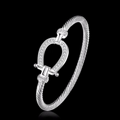 China 316L Kinitial Stainless Steel Charm Horse Shoe Bracelets 2022 Bangles Smooth Twisted Wire Bracelet Germanium Steel Accessories For Women for sale