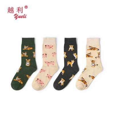 China YUELI Antibacterial Wholesale Custom Cute Animal Dog Socks Colorful Women Happy Cotton Tube Socks for sale