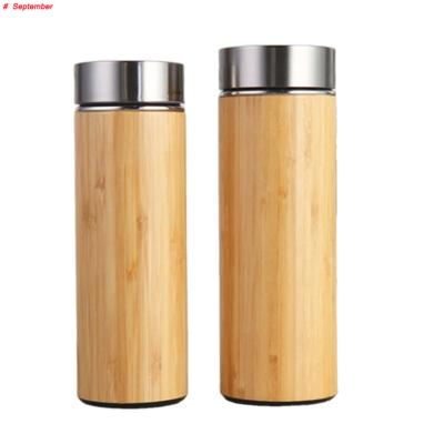 China Sustainable China Factory Wooden Stainless Steel Vacuum Thermos Bamboo Insulated Water Bottle With Cap for sale