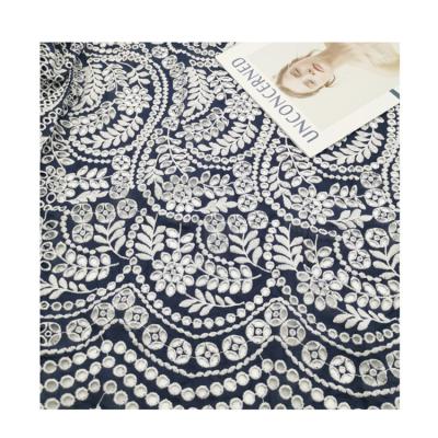 China Factory Custom Water Soluble African Blue Cotton Hollow Embroidery Lace Fabric for sale