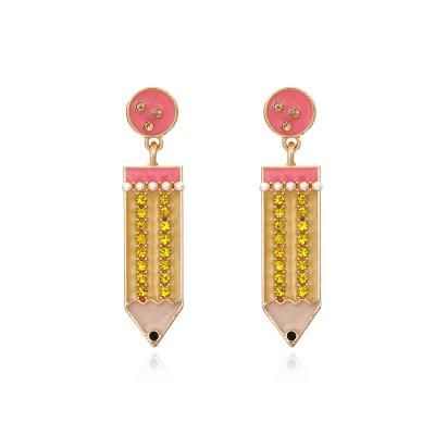 China 2022 Creative Cute Diamond Pencil Shape Ladies Jewelry Drop Earrings Fashion Jewelry Gold Color Pendant Earrings for sale